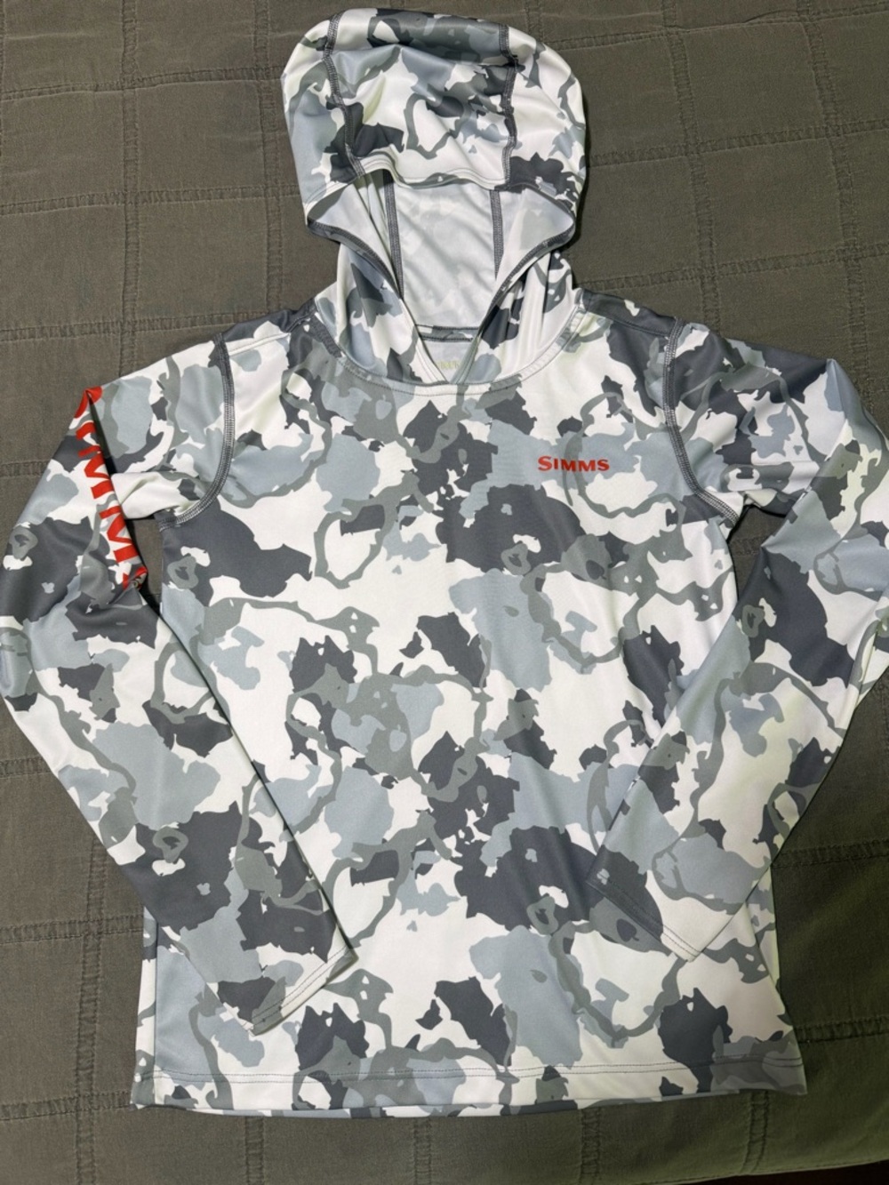 Youth Simms White, Gray & Black Camo Hooded Performance Top